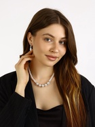 Набор 2 предмета: серьги, колье «Антуанетта» капли и ряд бусин, цвет белый в серебре, 40 см 4706685