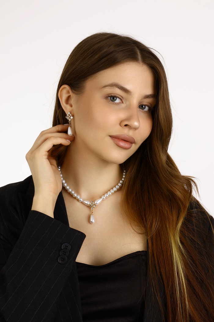 Набор 2 предмета: серьги, колье «Антуанетта» гранж, цвет белый в золоте, 40 см - Фото 1