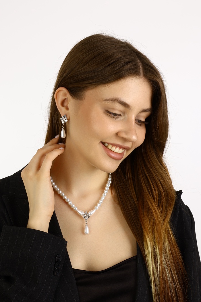 Набор 2 предмета: серьги, колье «Антуанетта» гранж, цвет белый в серебре, 40 см - Фото 1