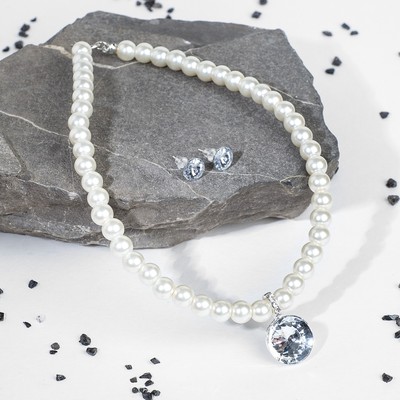 Набор 2 предмета: серьги, колье «Антуанетта» кристаллы, цвет белый в серебре, 40 см