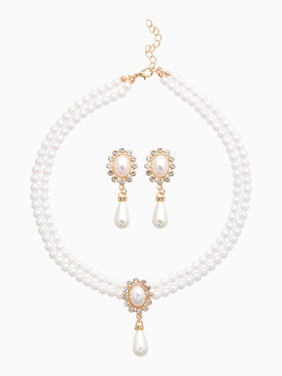 Набор 2 предмета: серьги, колье «Антуанетта» вспышка, цвет белый в золоте, 40 см