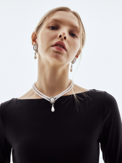 Набор 2 предмета: серьги, колье «Антуанетта» вспышка, цвет белый в серебре, 40 см