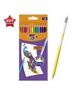 Карандаши 12 цветов BIC Kids Illusion, детские, шестигранные, с ластиком, стираемые - Фото 2