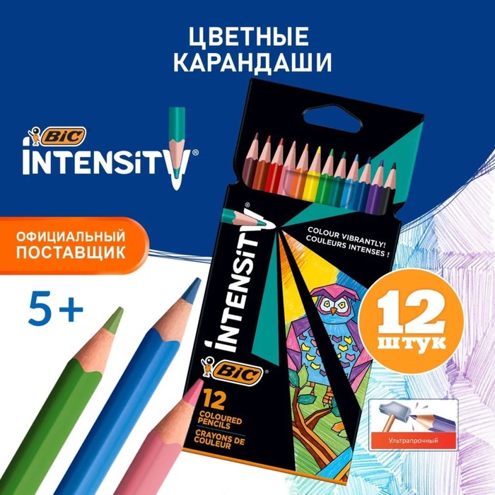 Карандаши 12 цветов BIC Color Up, для подростков и взрослых, трёхгранные, микс - Фото 1