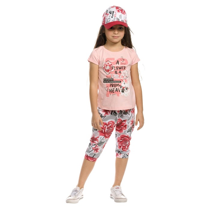 Комплект для девочки из футболки и бриджей, рост 98 см, цвет розовый