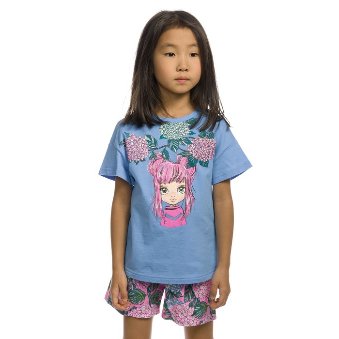 Комплект из футболки и шорт для девочек, рост 86 см, цвет голубой