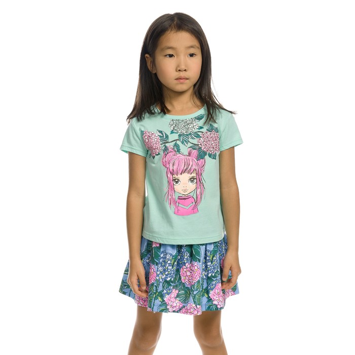 Комплект из футболки и юбки для девочки, рост 98 см, цвет ментол