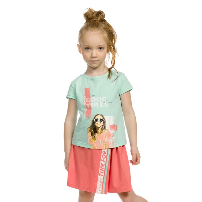 Комплект из футболки и юбки для девочки, рост 110 см, цвет ментол