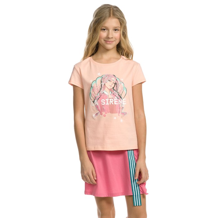 Комплект из футболки и юбки для девочки, рост 116 см, цвет персиковый
