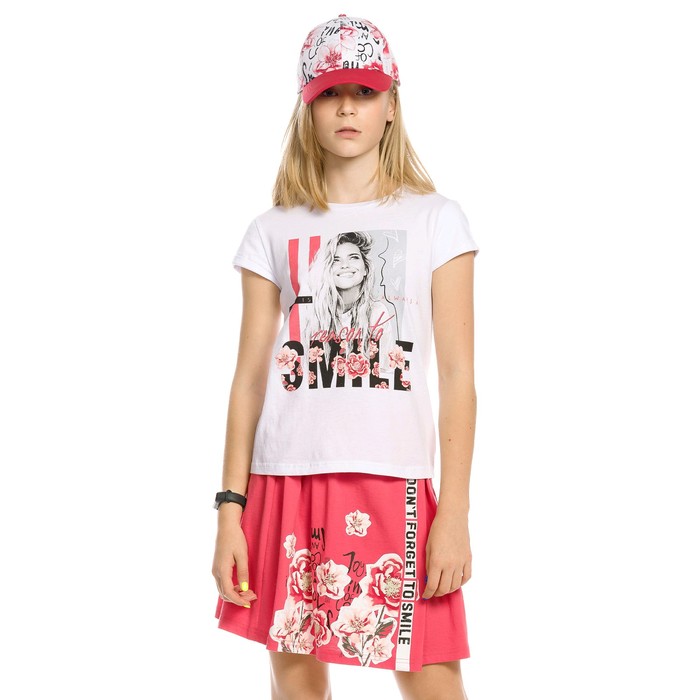 Комплект из футболки и юбки для девочки, рост 128 см, цвет белый