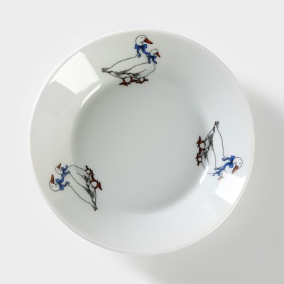 Блюдце Добрушский завод «Гуси», d=14 см, фарфор, рисунок микс, белое