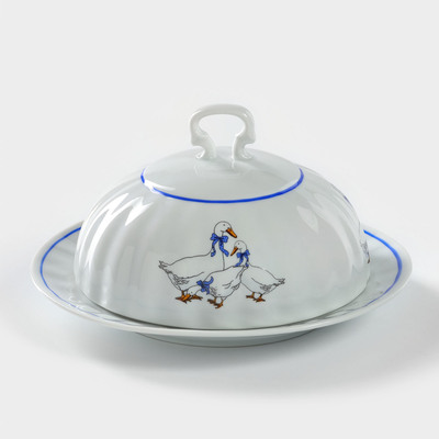 Маслёнка Добрушский завод «Гуси», 500 мл, фарфор, белая