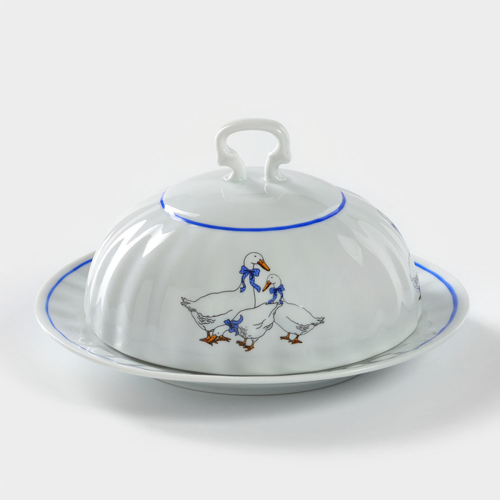 Маслёнка Добрушский завод «Гуси», 500 мл, фарфор, белая - Фото 1