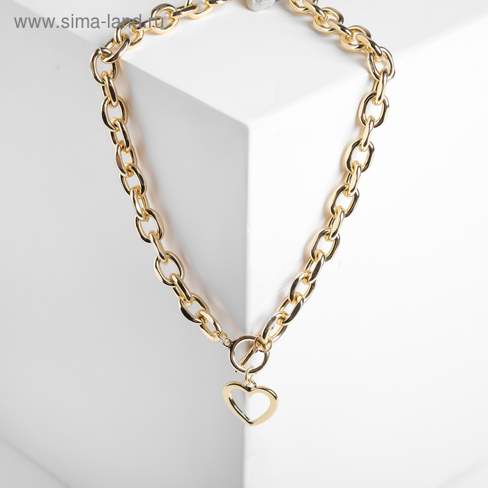 Колье «Цепь» сердечко, цвет золото, 45см - Фото 1