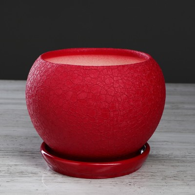 Горшок для цветов "Шар", шёлк, вишнёвый, керамика, 2 л