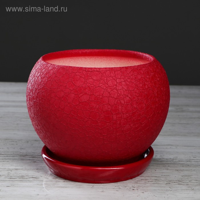 Горшок для цветов "Шар", шёлк, вишнёвый, керамика, 2 л - Фото 1