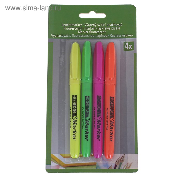 Набор маркеров текстовыделителей 4 цвета HIGHLIGHT корп круг микс - Фото 1