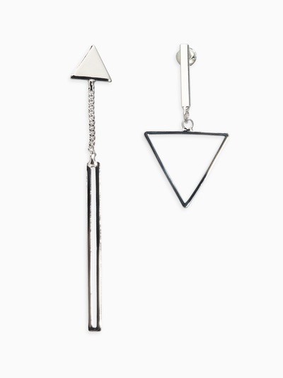 Серьги висячие «Геометрия» треугольники, цвет серебро, 12 см