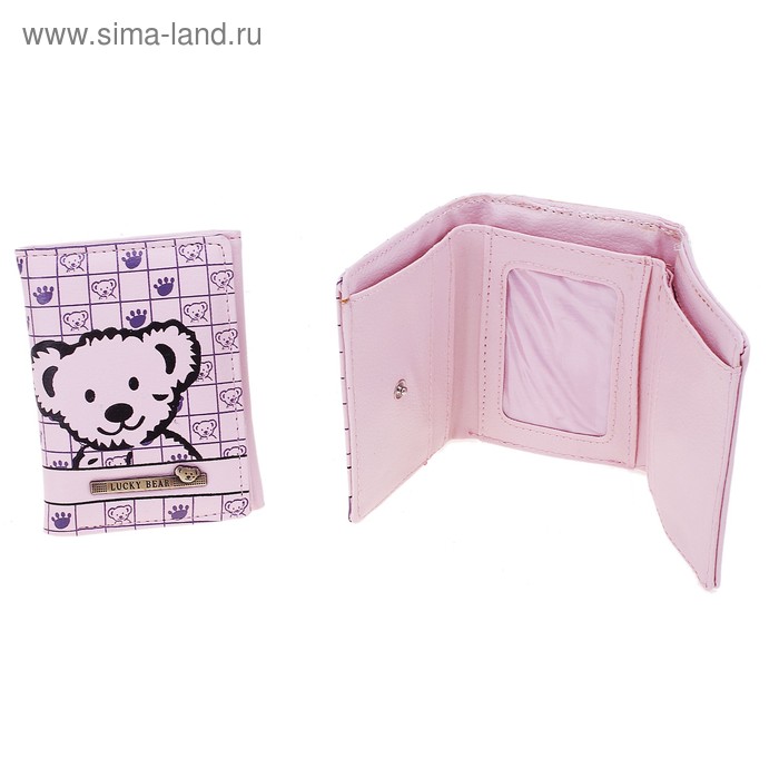 кошелёк молодёжный Мишка 12*9см 2отдела + для визиток - Фото 1
