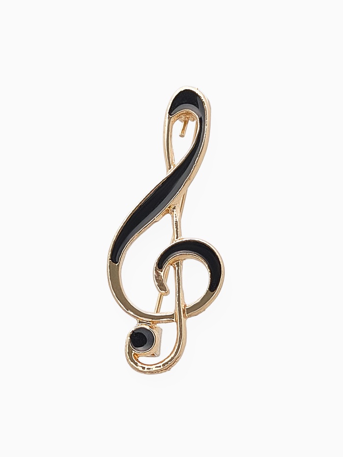 Брошь «Скрипичный ключ» классика, чёрная в золоте - Фото 1