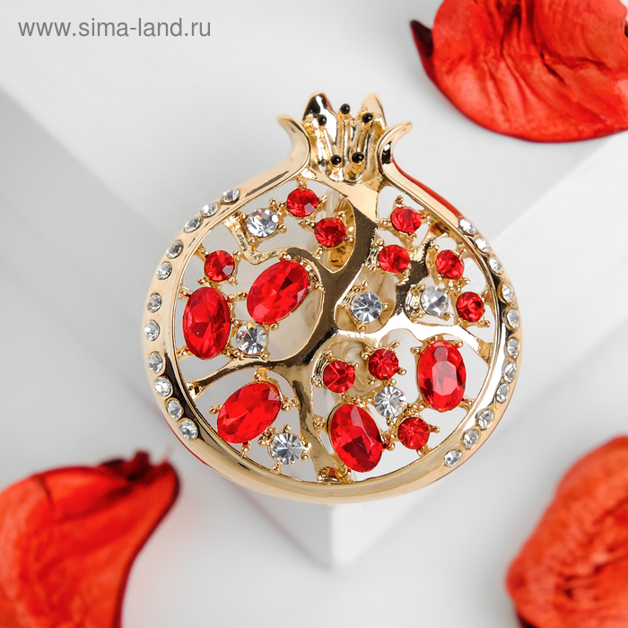 Брошь «Гранат», цвет красный в золоте - Фото 1
