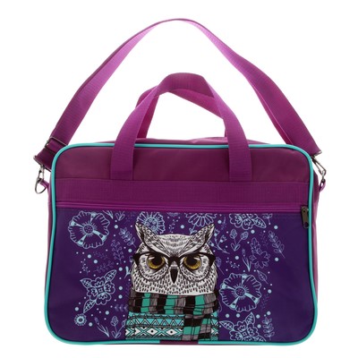 Папка с ручками текстильная, А4, 370 х 270 х 70 мм, с плечевым ременём, Luris «Сова»