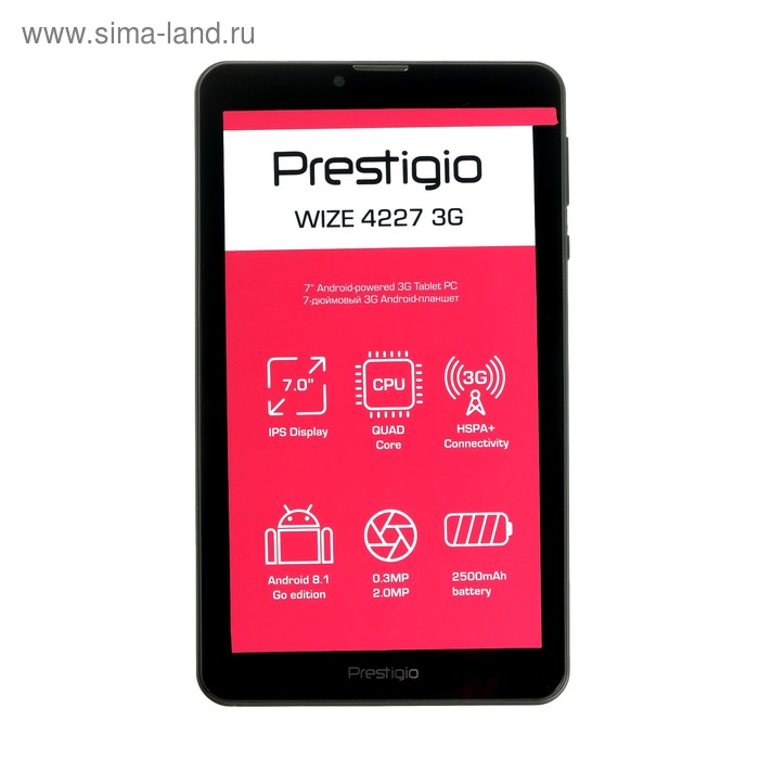 Планшет Prestigio wize PMT4227 3G, 7", IPS, 1024x600, 1Гб, 8Гб, Android 8.1, 2Мп, - Фото 1
