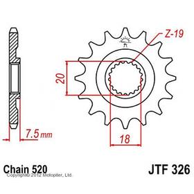 Звезда передняя ведущая JTF326 для мотоцикла, стальная, цепь 520, 14 зубьев 4720362