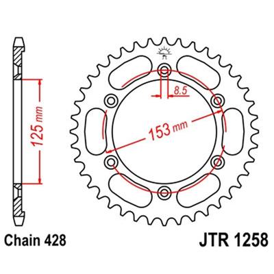 Звезда ведомая, JT1258.54, цепь 428, 54 зубьев