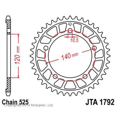 Звезда ведомая, JT JTA1792.43, цепь 525, 43 зубья