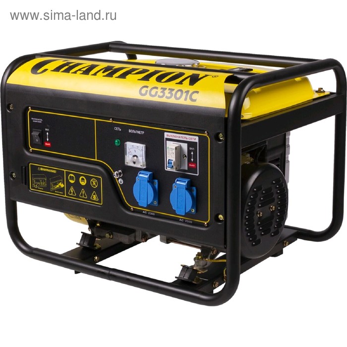 Генератор CHAMPION GG3301C, 4Т, 6 л.с., 3.1 кВт, 220 В, 15 л, высокий пусковой ток 7 кВт - Фото 1