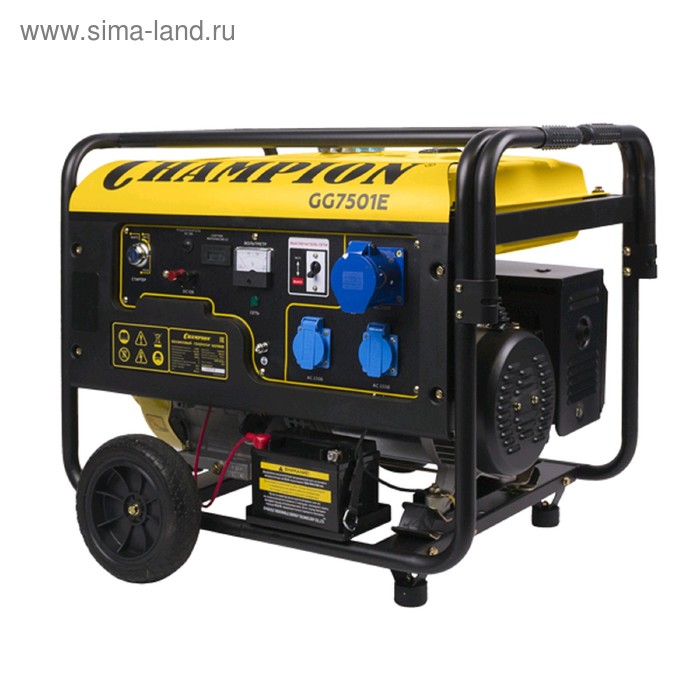 Генератор CHAMPION GG7501E, 4Т, 15 л.с., 6.5 кВт, 3×220/12 В, 25 л, электростарт, счетчик - Фото 1