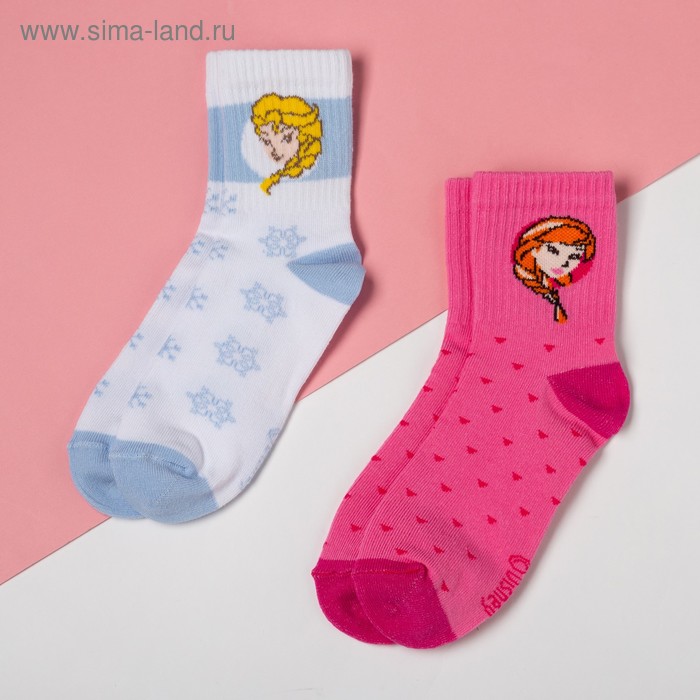 Набор носков "Эльза и Анна", Холодное сердце 2 пары, роз./белый, 16-18 см - Фото 1