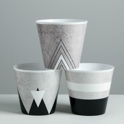 Набор кашпо для цветов 3 в 1 «Черно-белый стиль», 0,8 л, 11 х 12 см