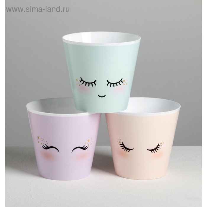 Набор кашпо для цветов 3 в 1 «Милые глазки», 0.8 л, 11×12 см