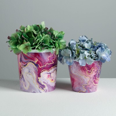 Набор кашпо для цветов 2 в 1 «Мрамор», 0,8 и 1,6 л, 11 х 12 и 14 х 14 см