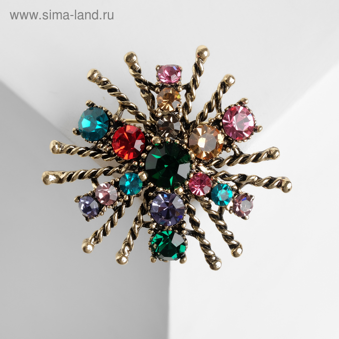Брошь «Сияние звезды», цветная в золоте - Фото 1