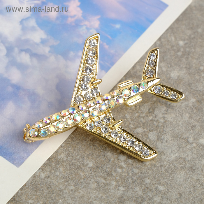 Брошь «Самолёт» на взлёт, цвет радужный в золоте - Фото 1