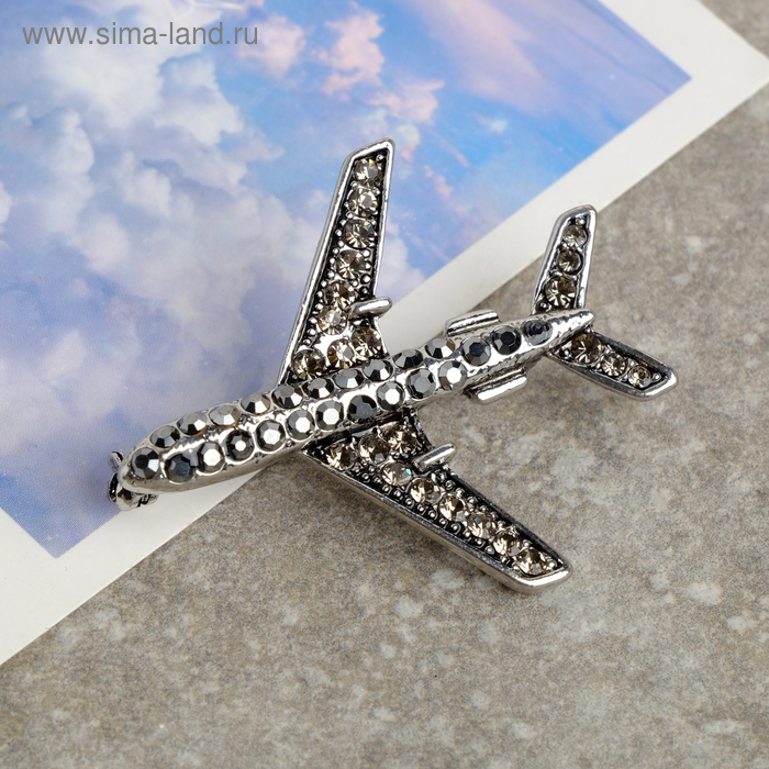 Брошь «Самолёт» на взлёт, цвет серый в серебре - Фото 1