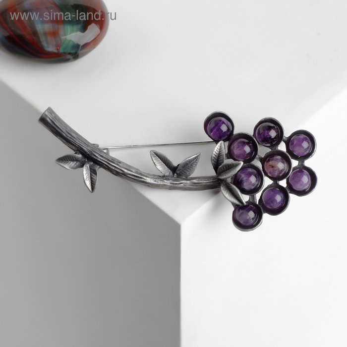Брошь веточка кустовая «Аметист» в серебре - Фото 1