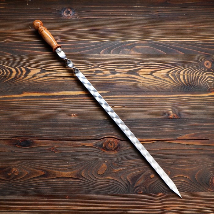 Шампур с деревянной ручкой, рабочая длина - 50 см, ширина - 20 мм, толщина - 3 мм с узором - фото 1880574019