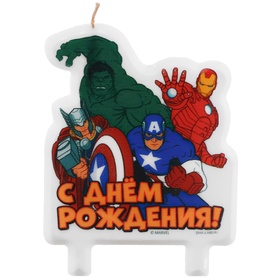 Свеча в торт «С Днём Рождения!», Мстители: Железный человек, Тор, Халк, Капитан Америка, 75 х 100 мм