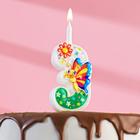 Свеча для торта "С Бабочкой", 10,2 см, разноцветная цифра "3" - фото 8988249
