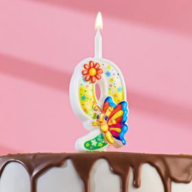 Свеча для торта "С Бабочкой", 12 см, разноцветная цифра "9"