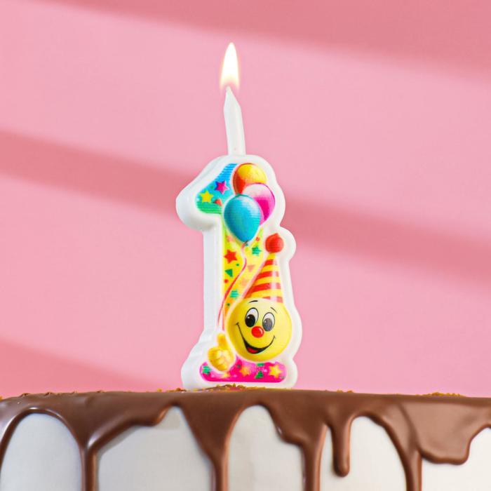 Свеча для торта "Смайлик с шарами", 9,9 см, цифра "1" - Фото 1
