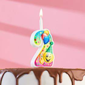 Свеча для торта  "Смайлик с шарами", 12.2 см, цифра "2"