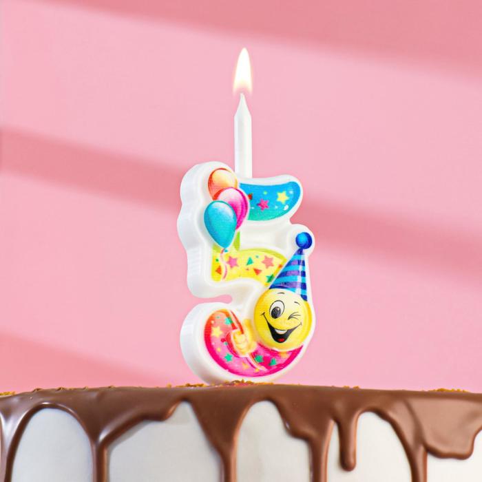 Свеча для торта "Смайлик с шарами", 9,9 см, цифра "5" - Фото 1