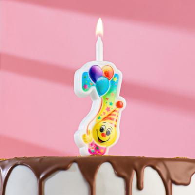 Свеча для торта "Смайлик с шарами", 9,9 см, цифра "7"