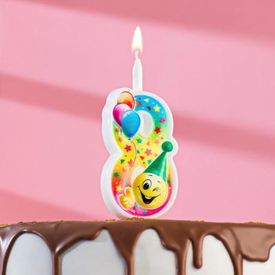 Свеча для торта "Смайлик с шарами", 9,9 см, цифра "8"