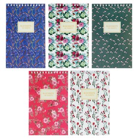 Блокнот А5, 40 листов на гребне "Цветы" Паттерн, обложка ламинированный картон, блок 55 г/м2, МИКС
